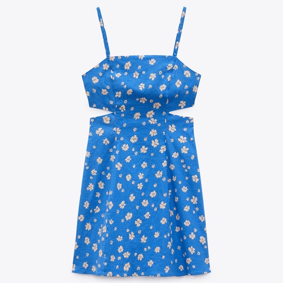 zara printed cut out dress ZARA SIZE L WOMAN CUT OUT BLUE AND WHITE PRINTED MIDI DRESS REF 2157/068 NWT